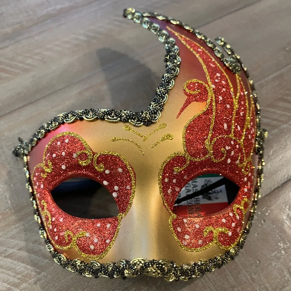 Italian Masquerade Mask, Red and Gold